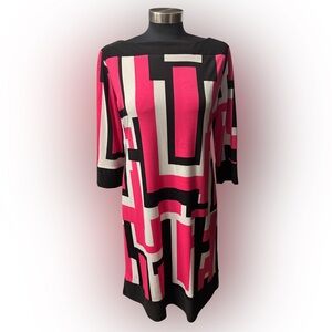 Emma & Michele Geometric Shift Dress Pink Black White Medium Mod Retro